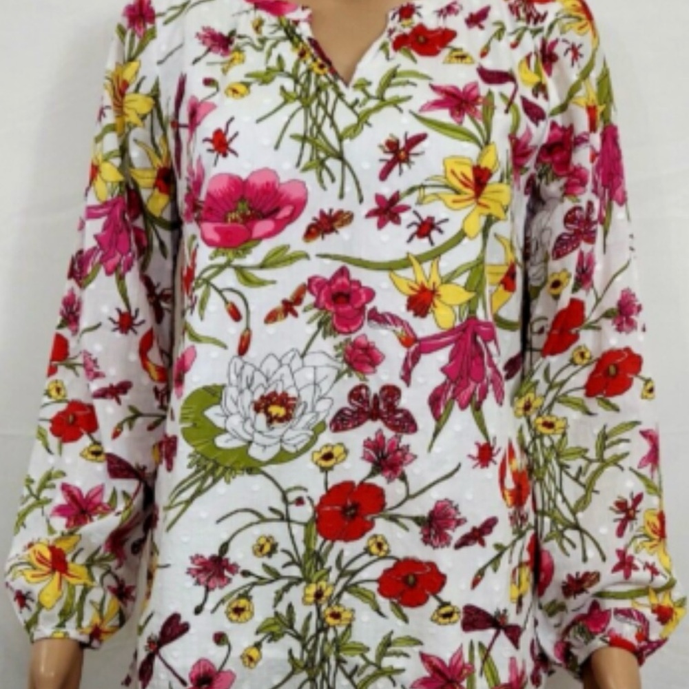 Talbots Floral Print Blouse - Pink, Yellow, Green